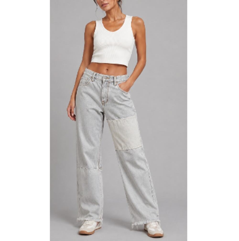 New REFORMATION Women's Gray Patch Limon Straight Leg Denim Jeans Size 25